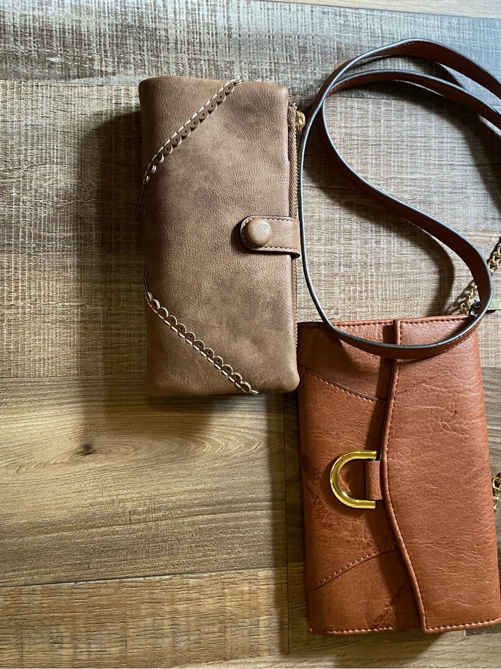 Source Unknown Brown and Tan Crossbody Wallet Set
